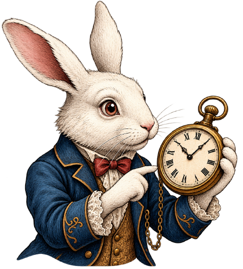 Conejo blanco con reloj